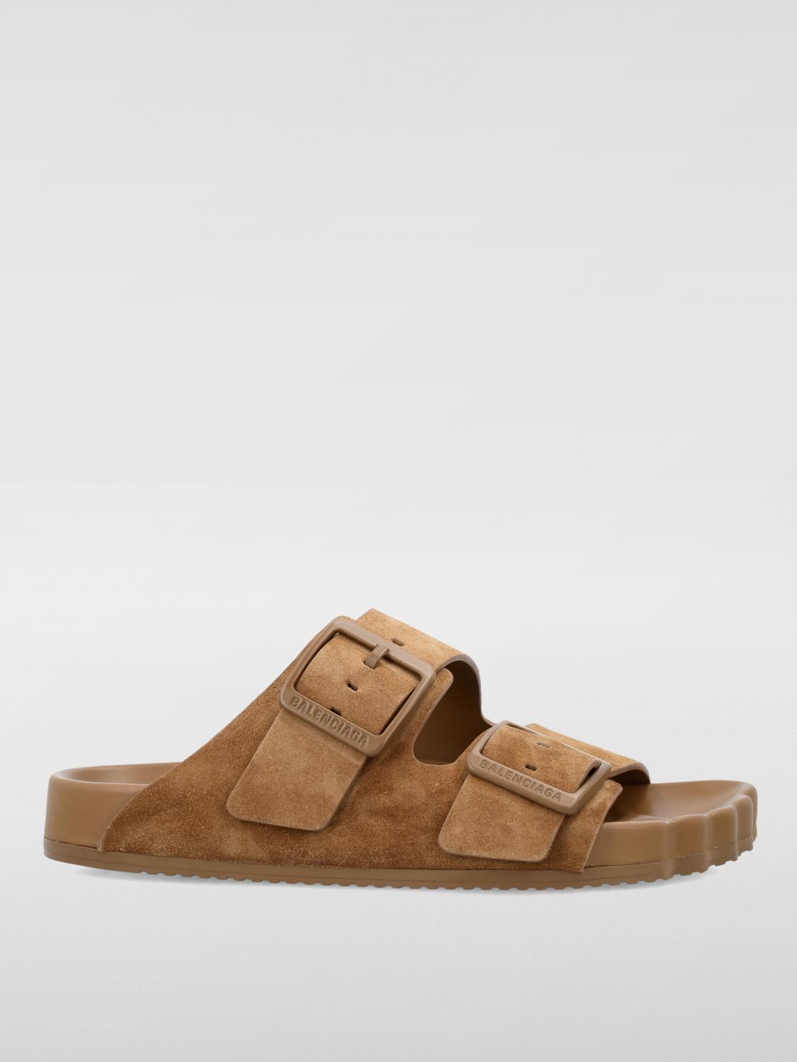Balenciaga Camel Suede Sunday Slippers In Braun
