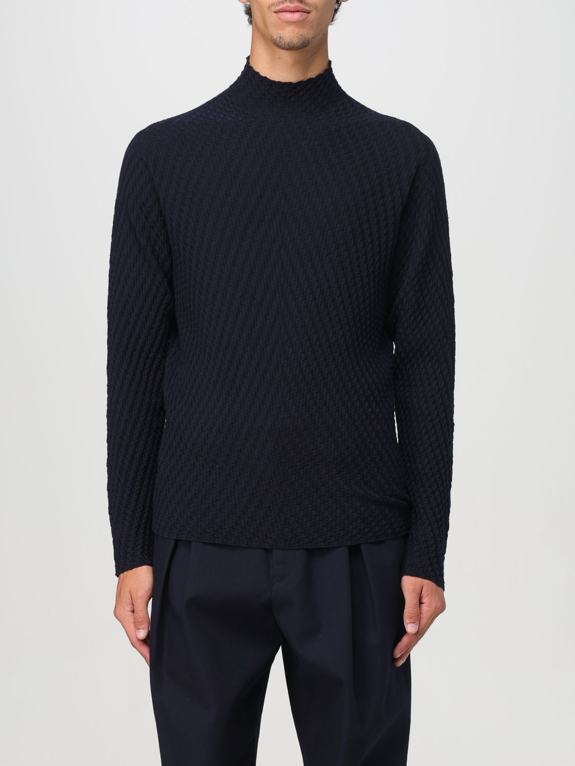 Shop Giorgio Armani Sweater  Men Color Blue In Blau