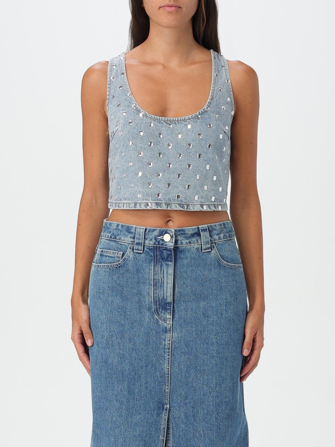 Self-portrait Denim Crop Top For Stylish In Blau