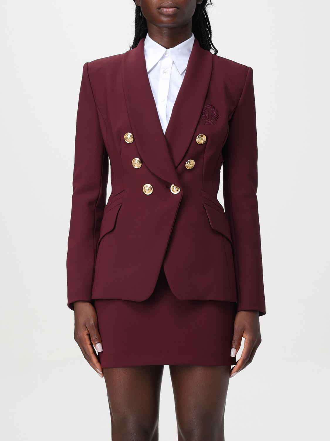 Shop Elisabetta Franchi Blazer  Woman Color Burgundy In 酒红