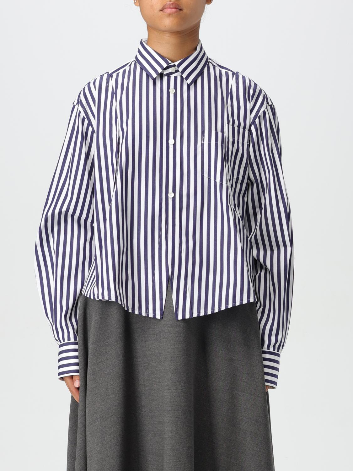 Sacai Striped Classic-collar Shirt In Navy
