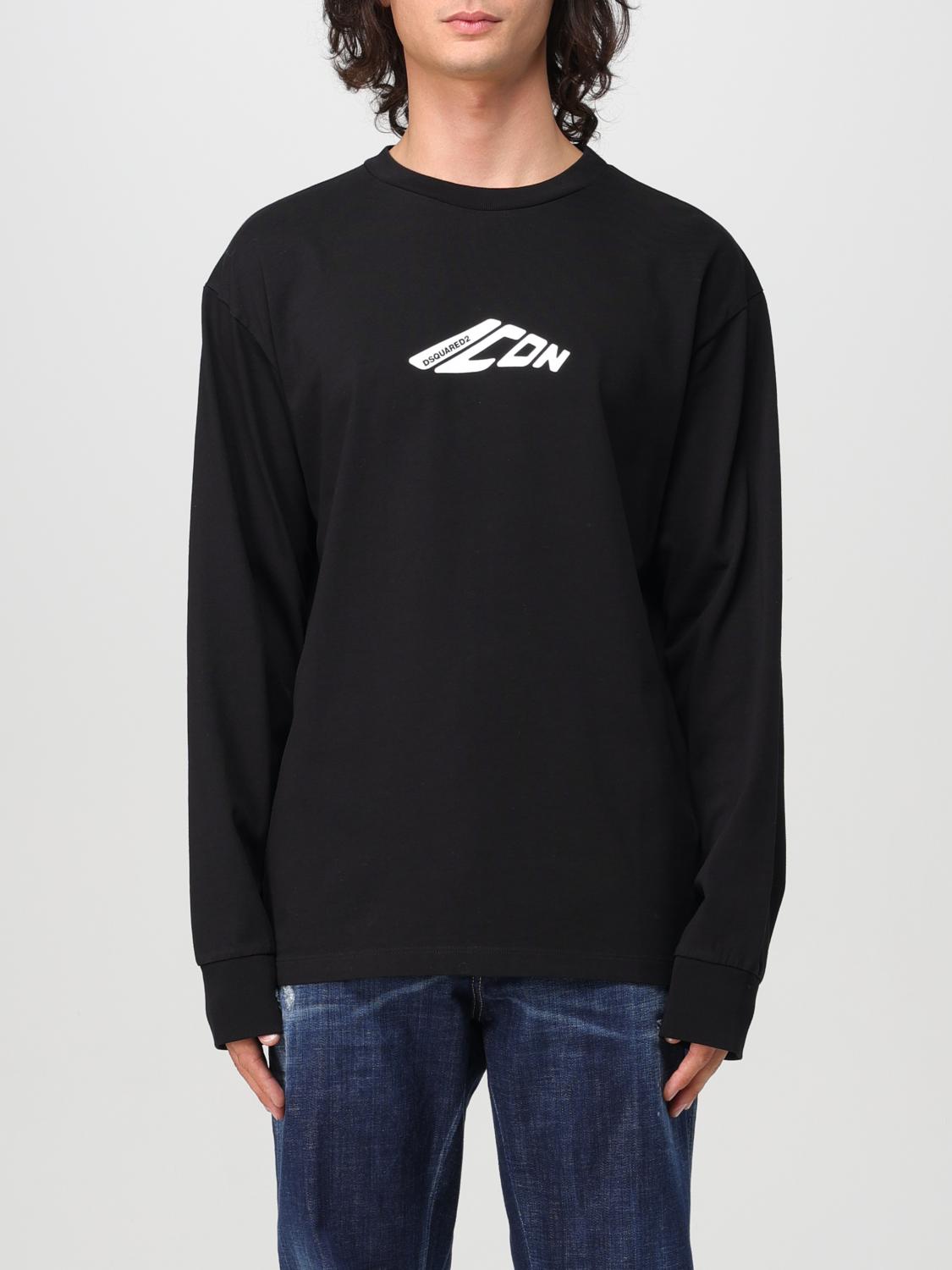 Dsquared2 'new Icon' Black Crewneck Sweatshirt With Logo Print On The Front In Cotton Blend Man In Schwarz