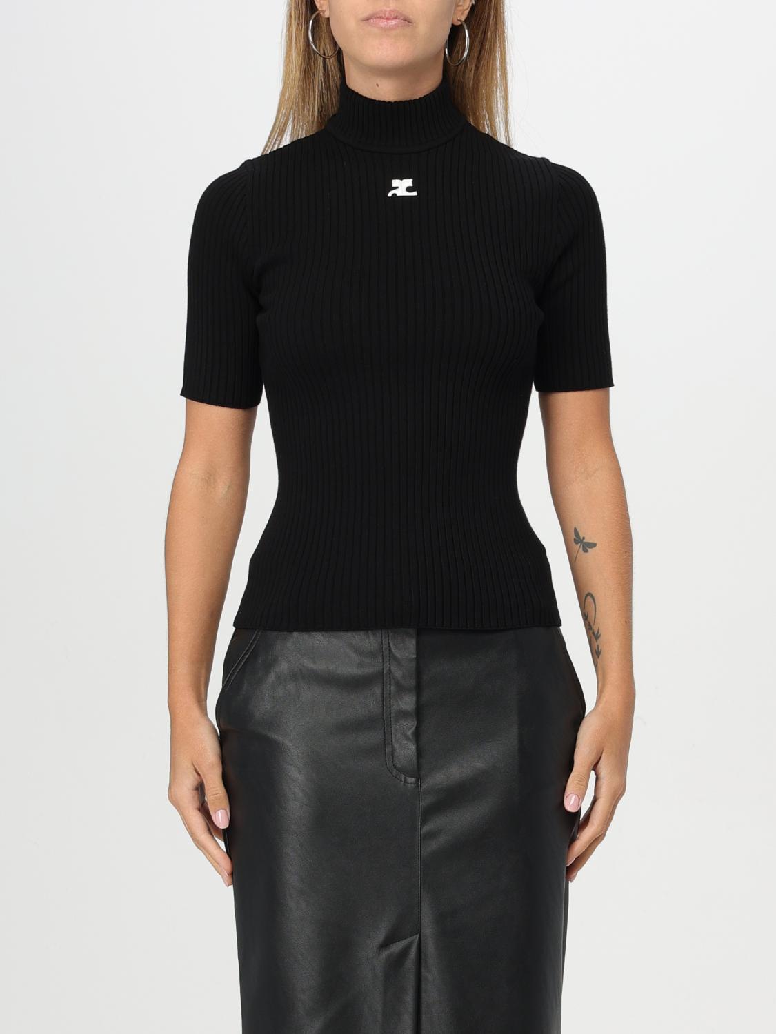 Courrèges Short-sleeved Ribbed Re-e In Schwarz