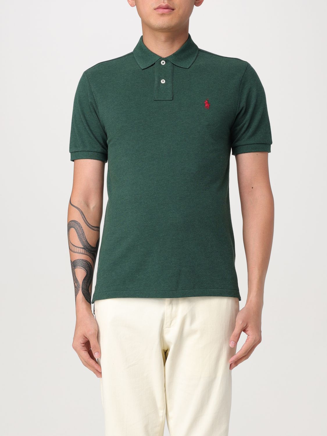 Shop Polo Ralph Lauren Polo Shirt  Men Color Bottle Green In Flaschengrün