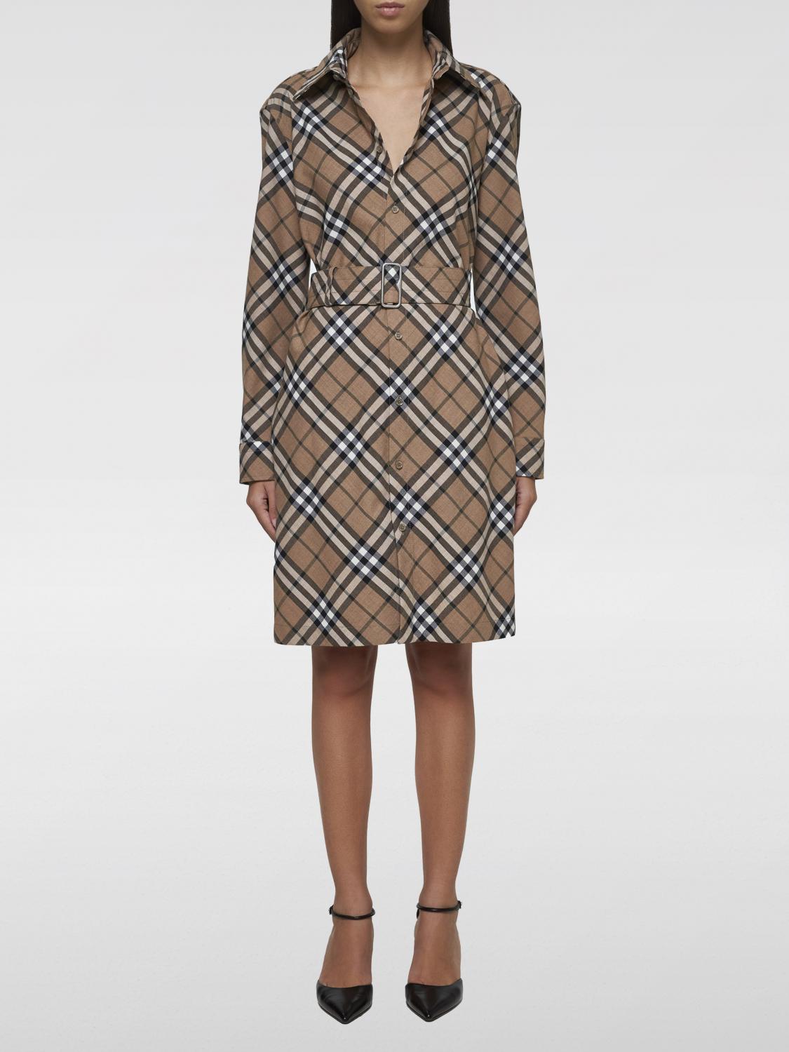 Shop Burberry Dress Woman Color Beige