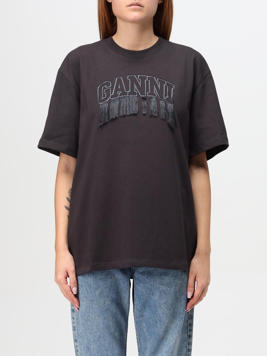 Shop Ganni T-shirt  Woman Color Black In Schwarz