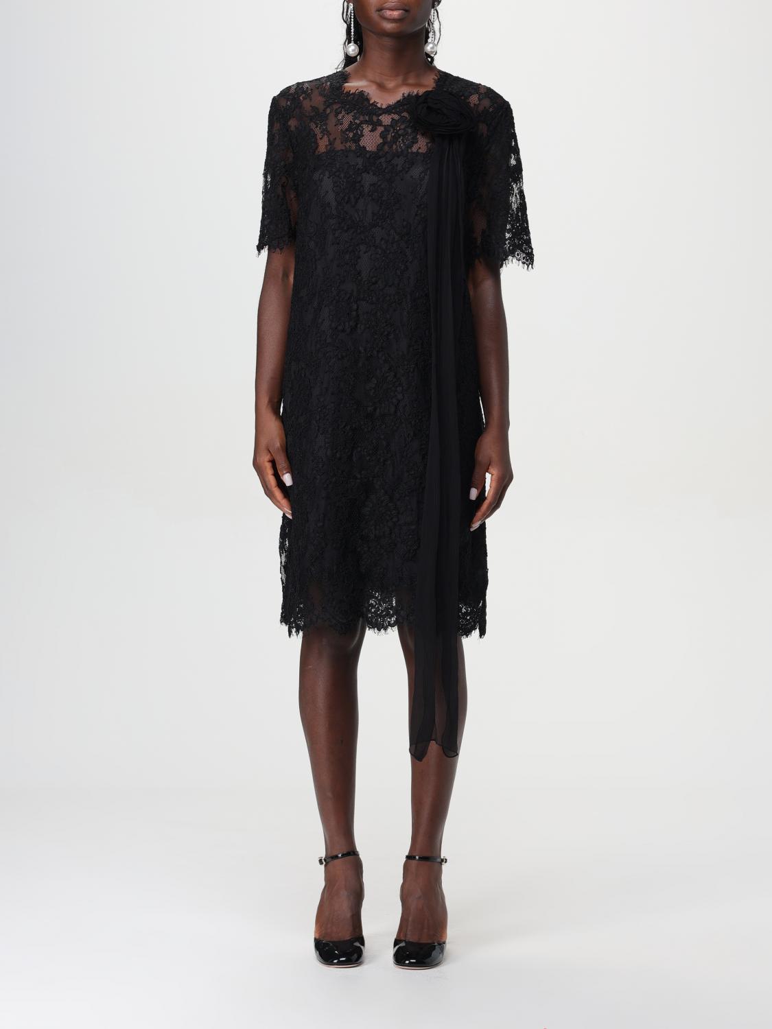 Ermanno Scervino Asymmetric Floral Lace Dress In Schwarz
