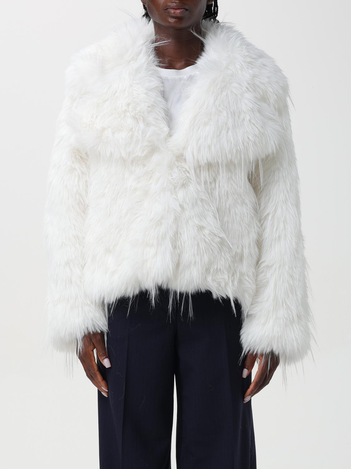 Shop Pinko Fur Coats  Woman Color White In Weiss