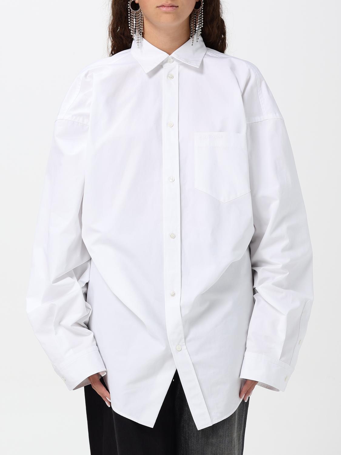 Balenciaga Asymmetric Shirt With Logo Embroidery In Weiss