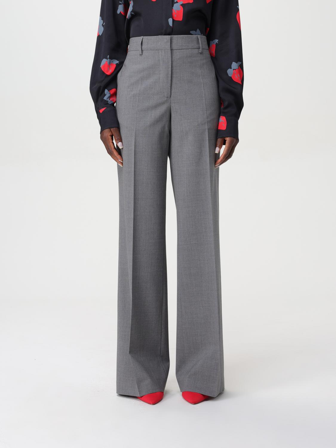 Shop Msgm Pants  Woman Color Grey In Grau