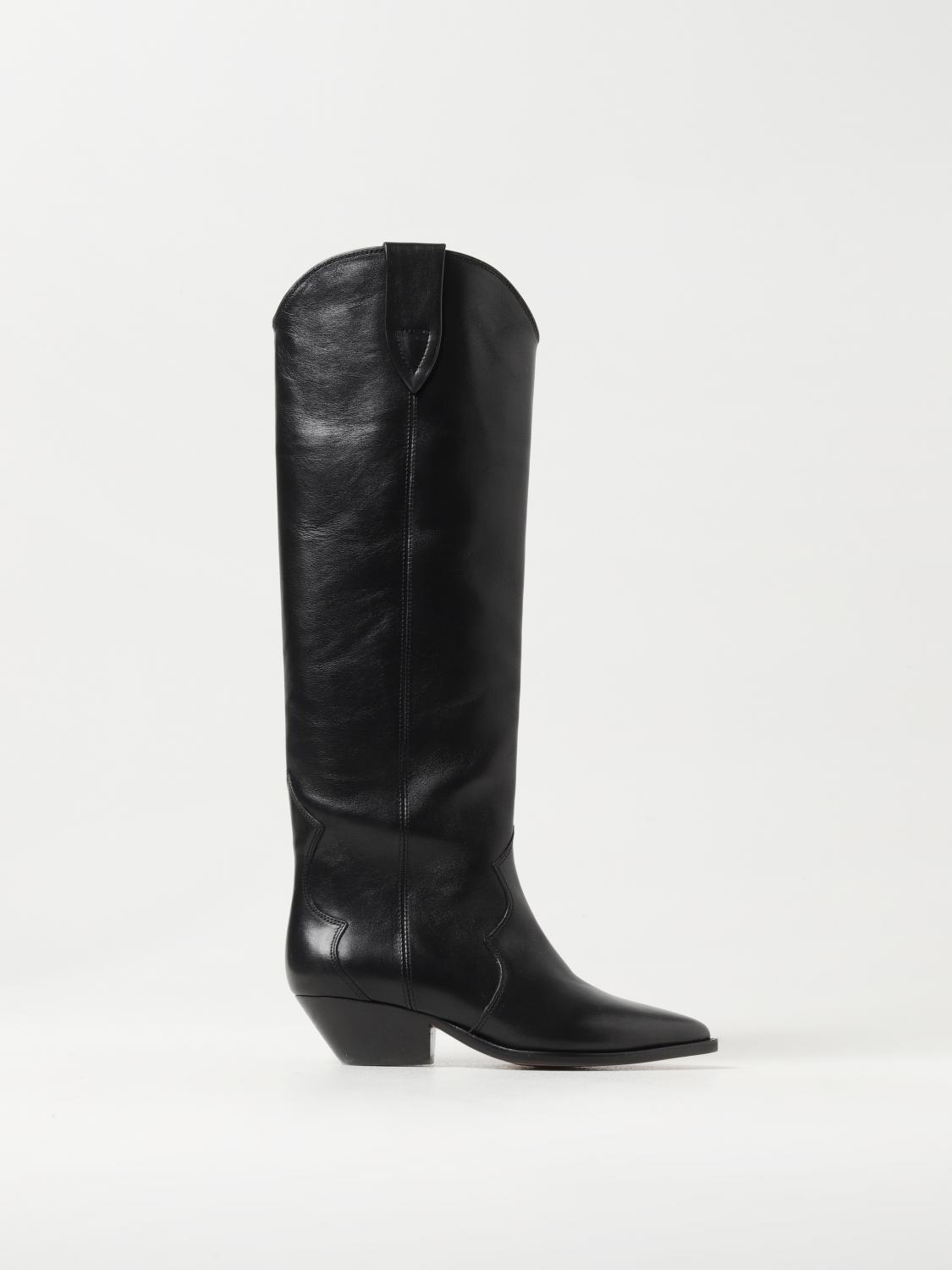 Isabel Marant Denvee Black Knee-high Boots With Medium Block Heel In Leather Woman In Schwarz