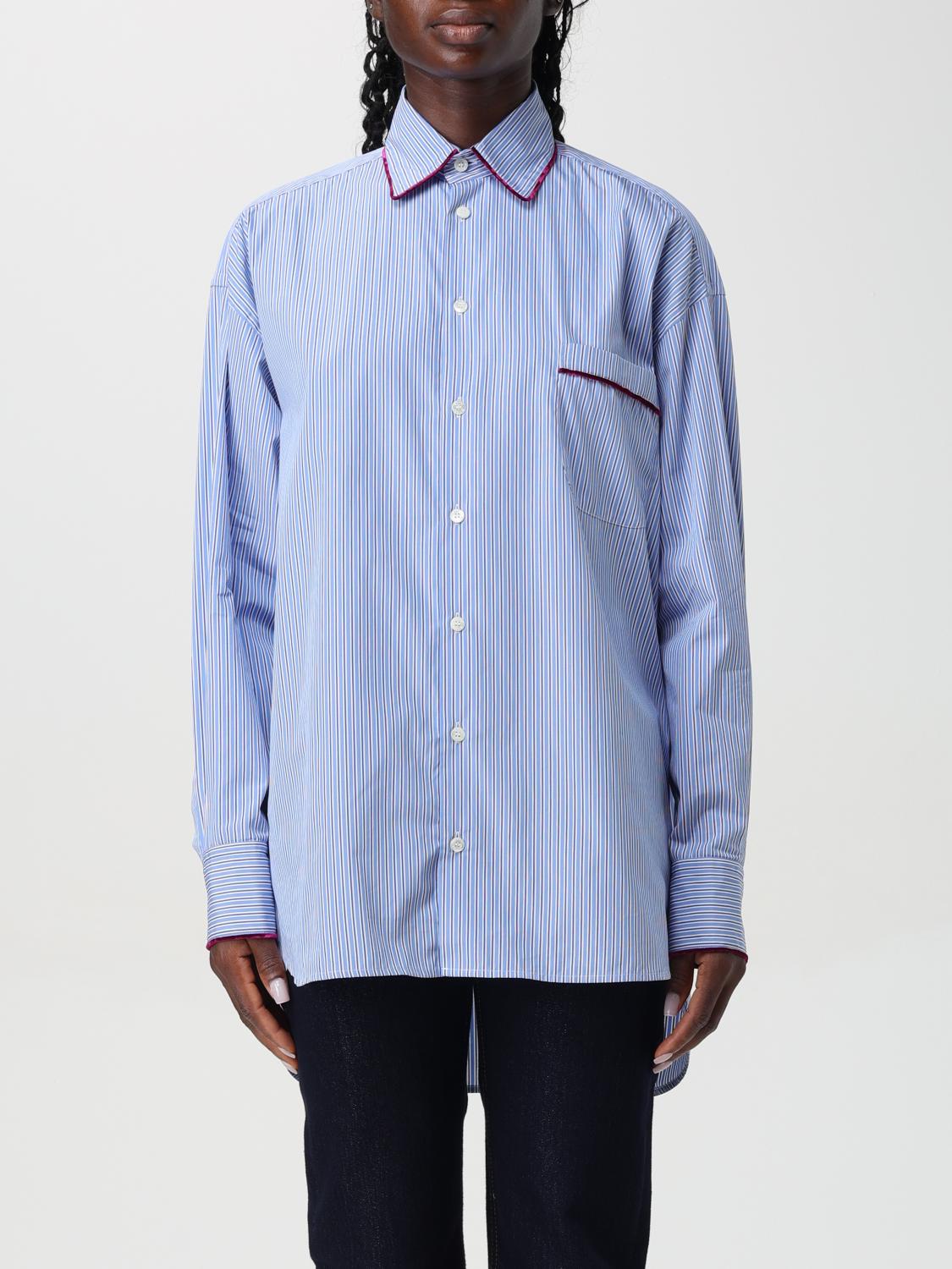 Etro Striped Long-sleeved Shirt In Blau