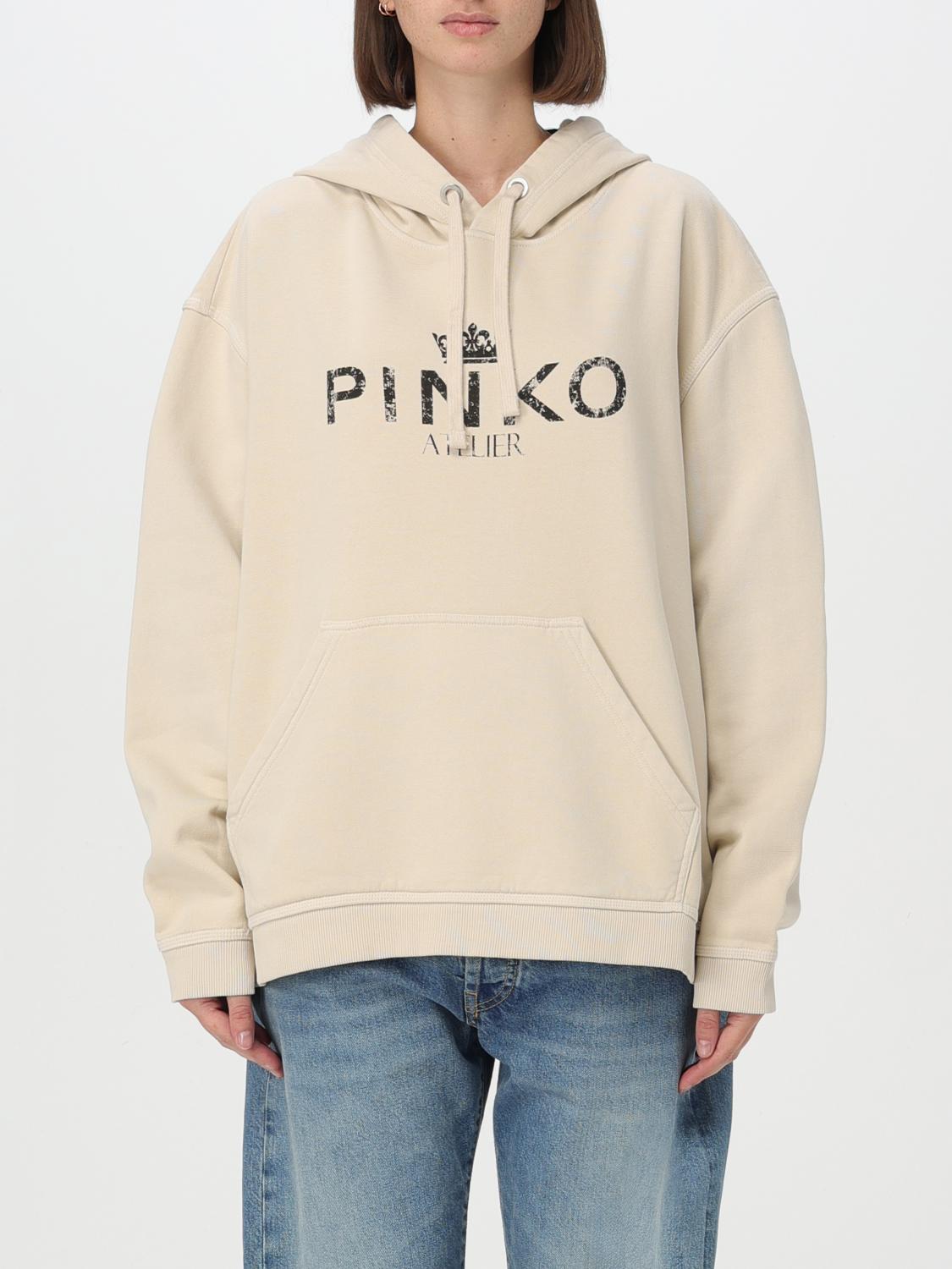 Pinko Knitwear With Drawstring Hood And Frontal Logo In 米色