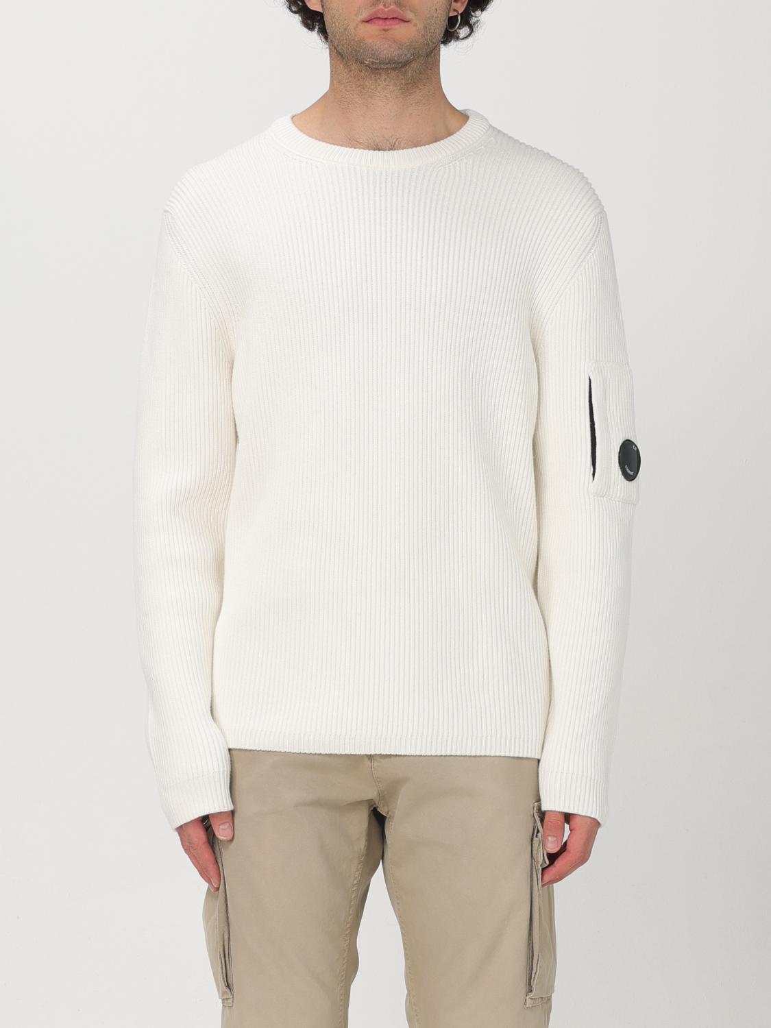 C.p. Company 'diagonal Raised' White Sweatshirt With Lens Motif On The Arm In Weiss