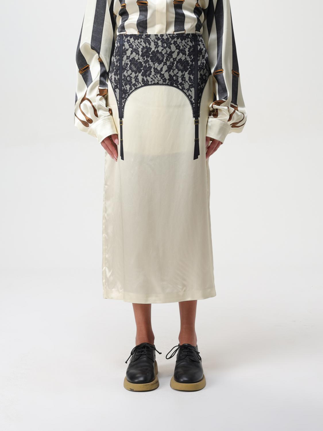 Moschino Ivory Midi Skirt With Illusion Lace Print In Weiss