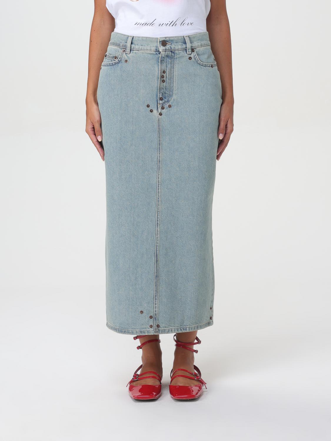 Moschino Women Rivets Denim Skirt In Blau