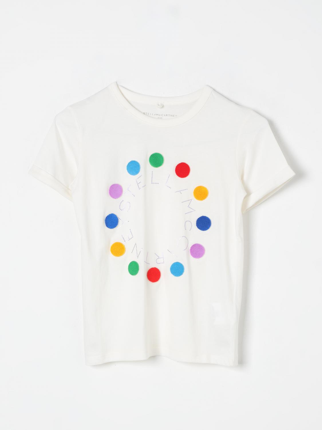 Stella Mccartney White T-shirt For Girl With Logo And Polka Dots In Ivory