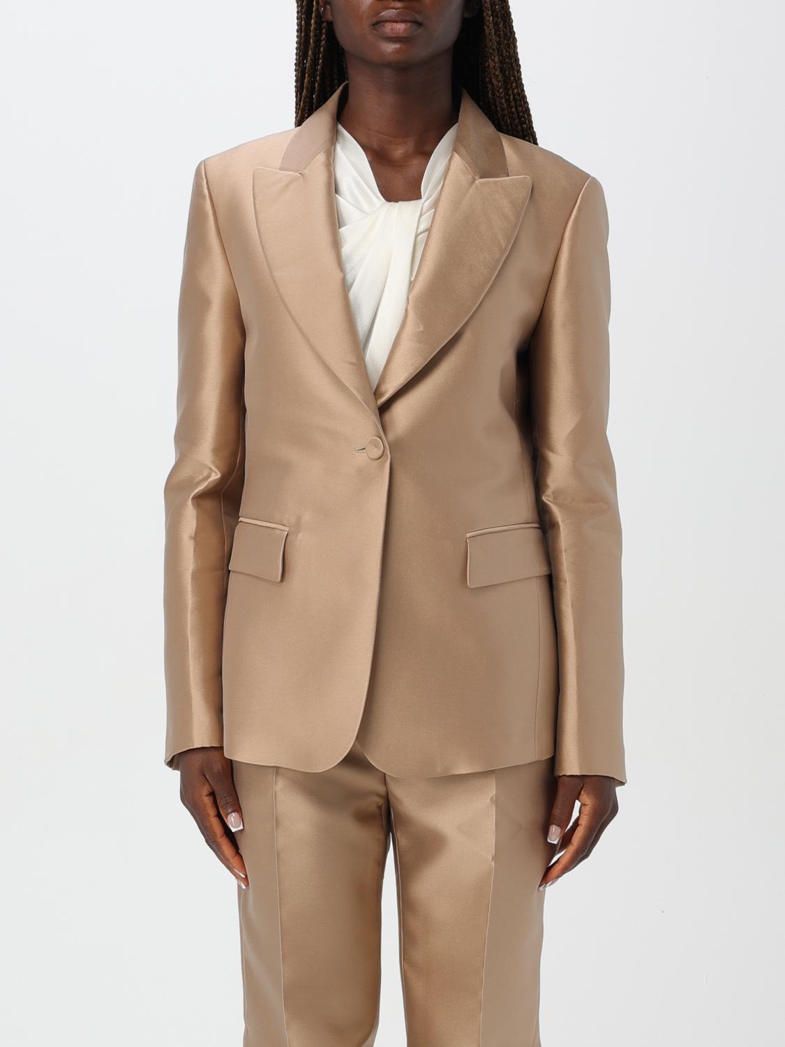 Alberta Ferretti Single-breasted Satin Blazer In Beige