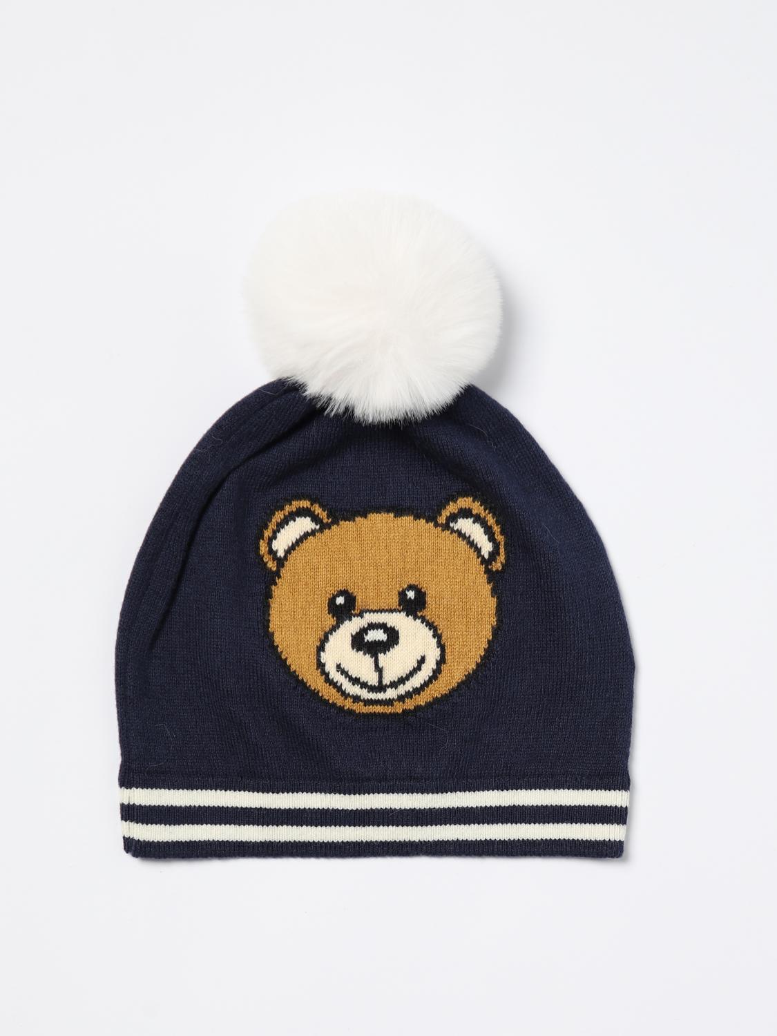MOSCHINO Cotton blend hat with inlaid logo and pompom