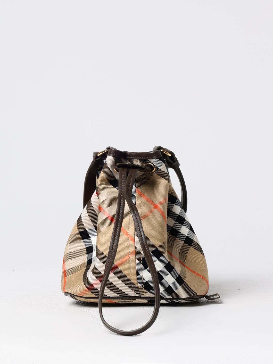 Burberry Medium Bucket Bag With Check Pattern In Earth