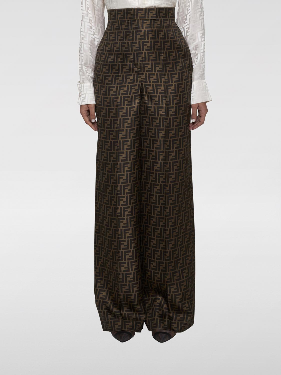 Shop Fendi Pants  Woman Color Brown In Braun