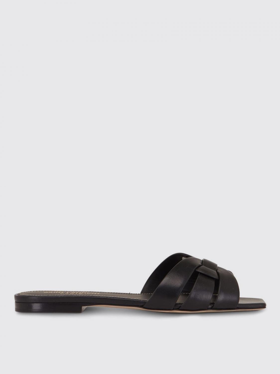 Saint Laurent Tribute Nu Pieds Embossed Croc Flat Sandals In Black