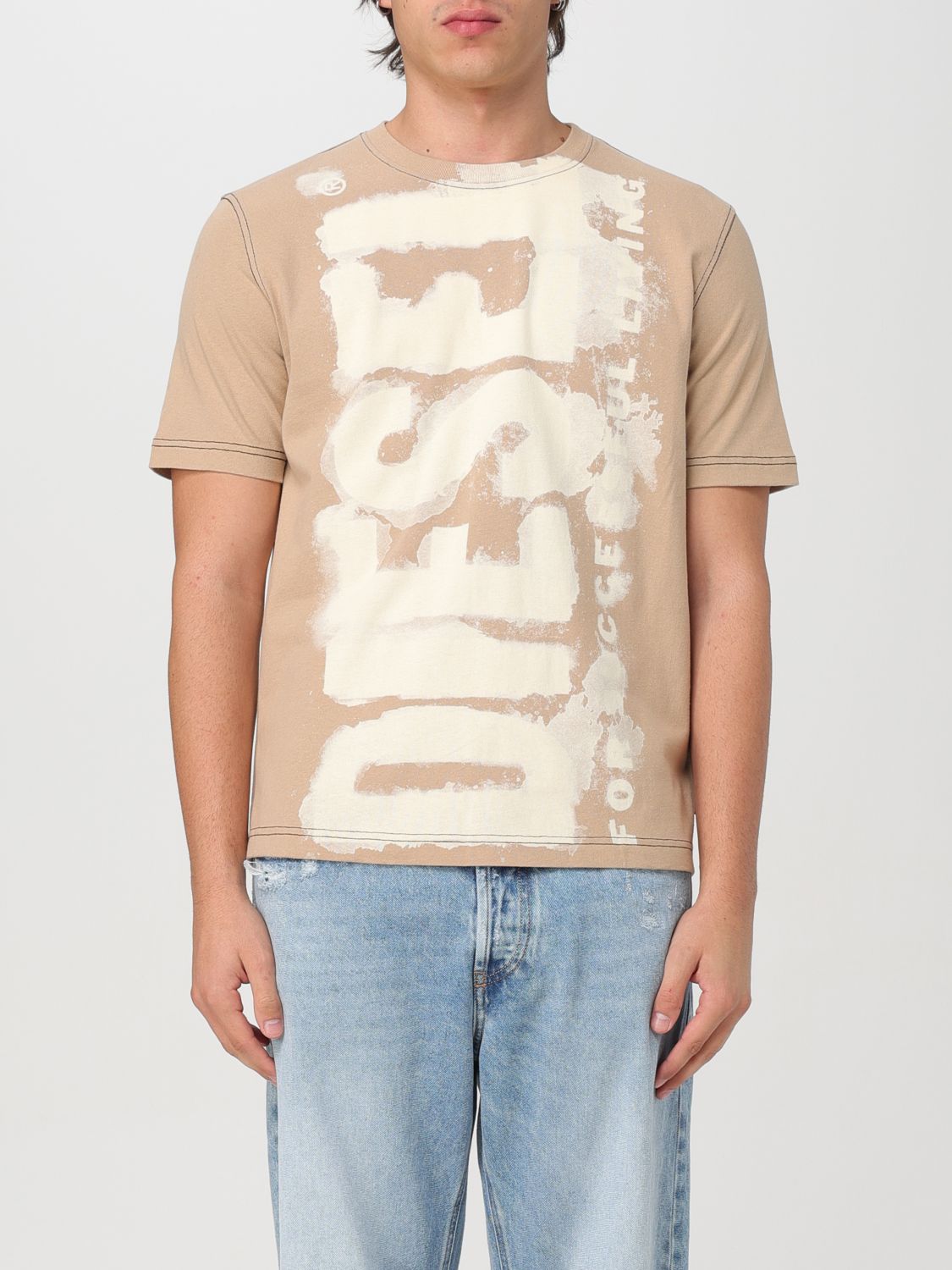 Shop Diesel T-shirt  Men Color Beige