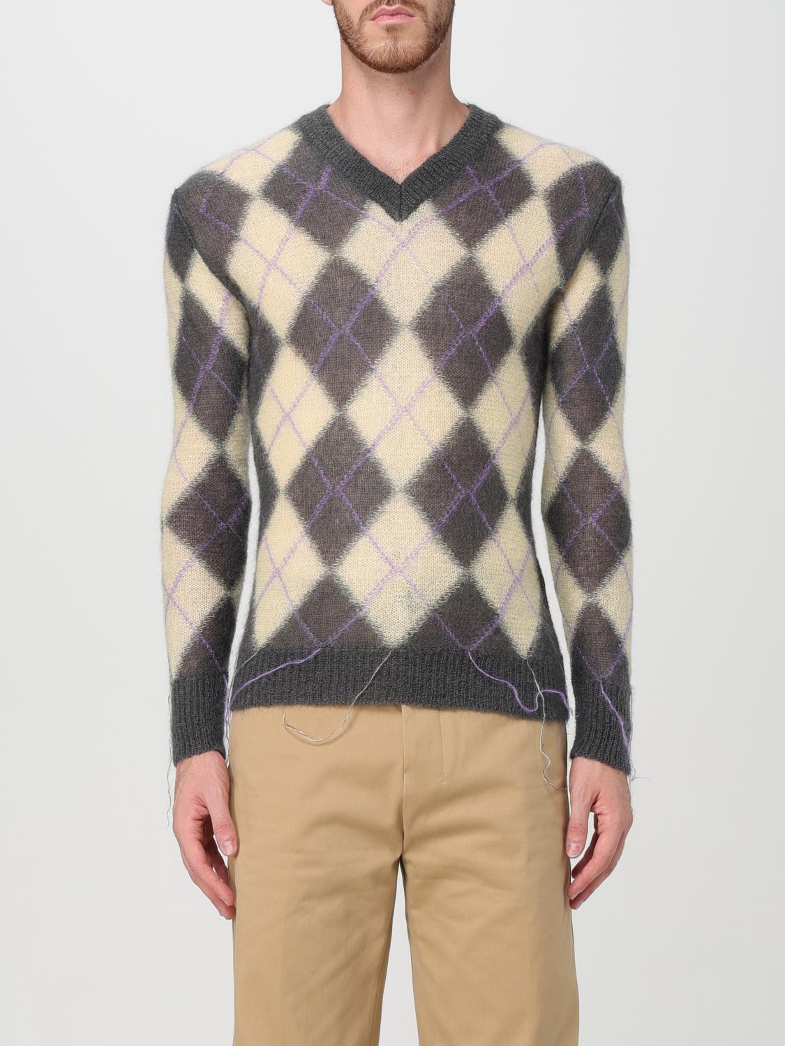 Marni Mens Endive Argyle-pattern V-neck Wool-blend Jumper In Grün