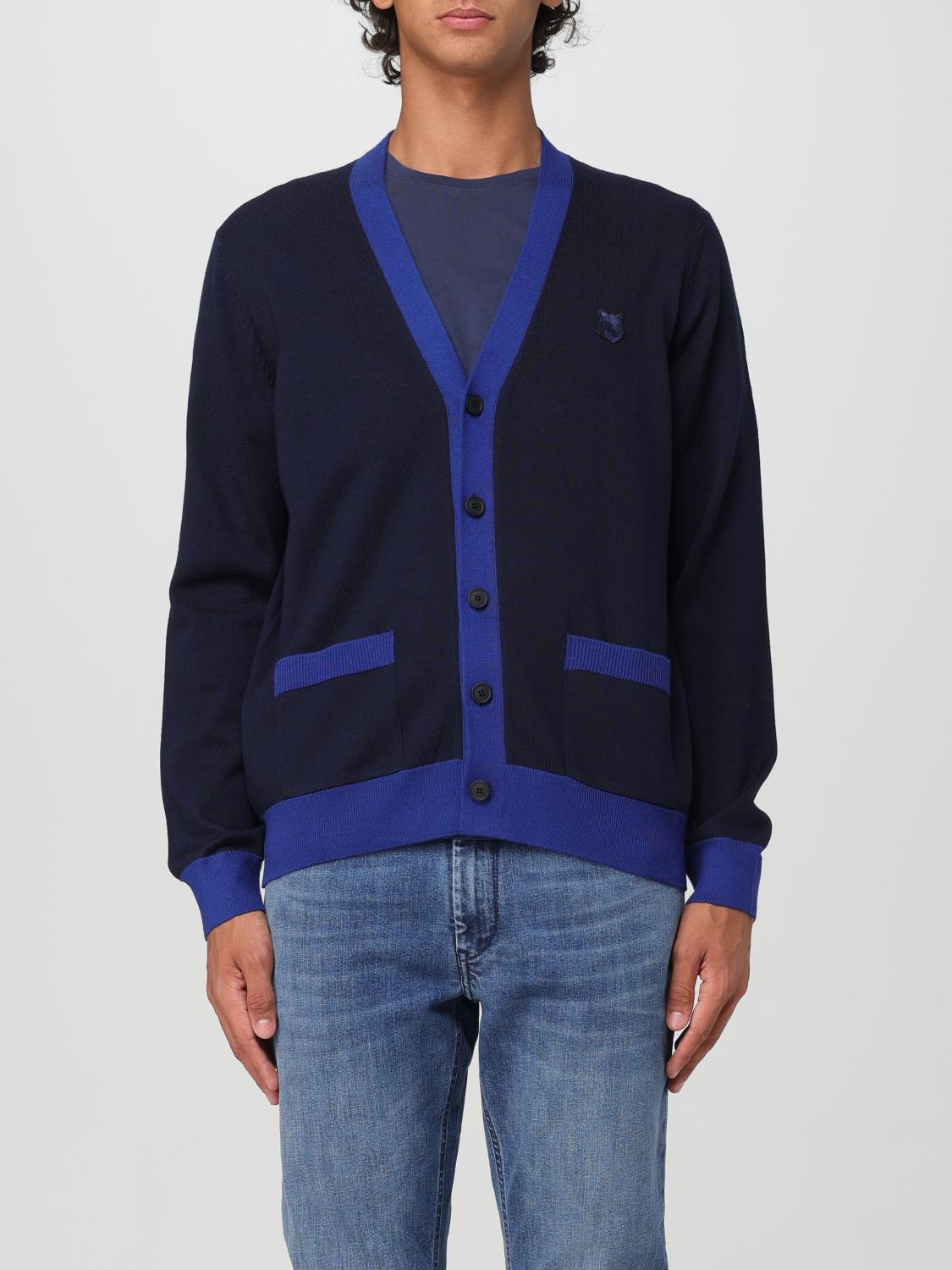 Shop Maison Kitsuné Cardigan  Men Color Blue