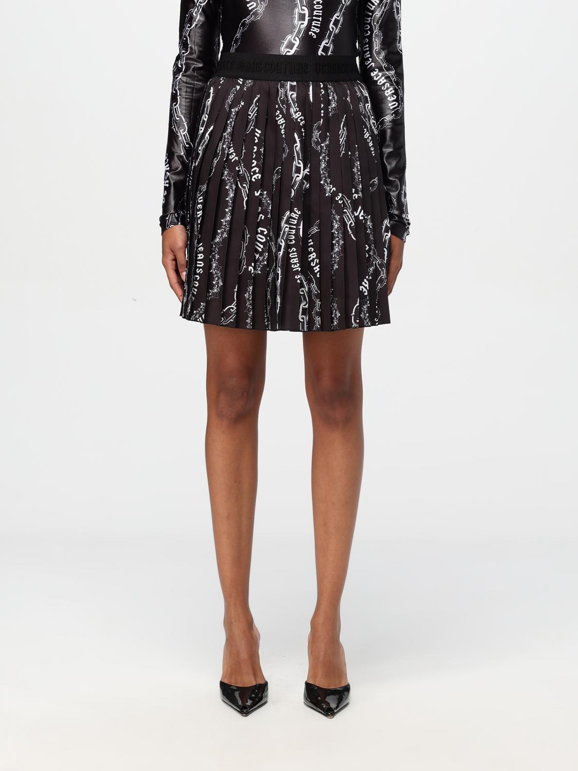 Versace Jeans Couture Chain Couture-print Pleated Skirt In Schwarz