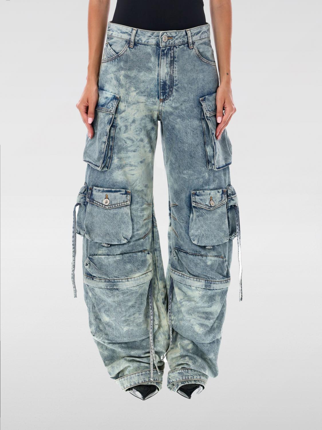 Attico Fern Cargo Denim Pants In Hellblau