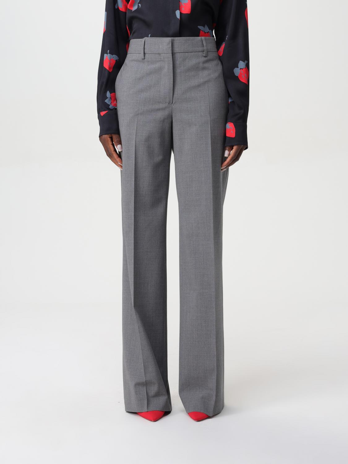 Shop Msgm Pants  Woman Color Grey In Grau