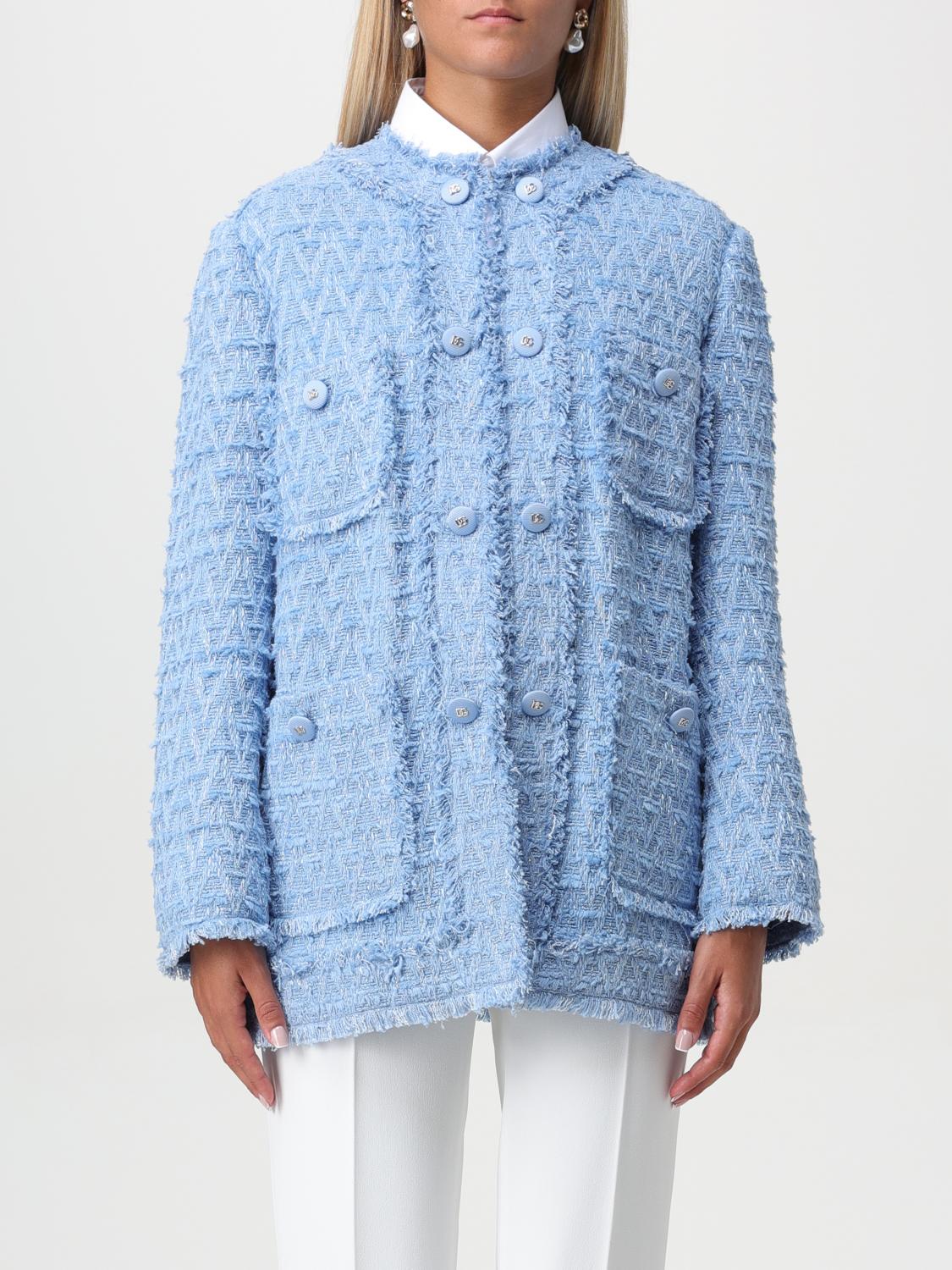 Dolce & Gabbana Light Blue Single-breasted Jacket With Logo Detail On Buttons In Cotton Blend Woman In Hellblau