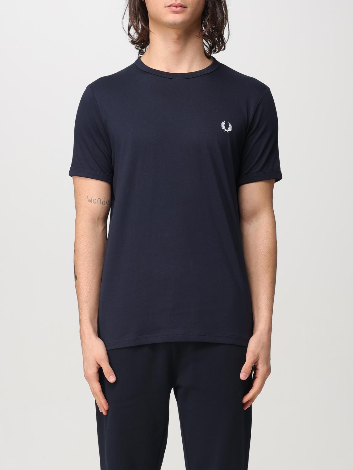 Fred Perry Logo-embroidered Cotton T-shirt In Blau