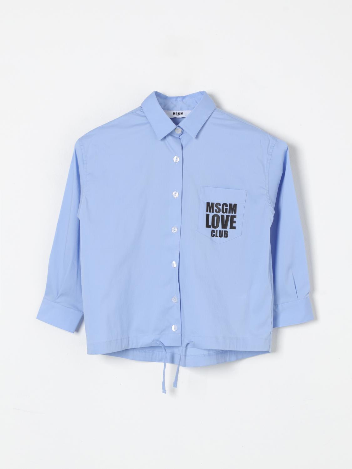 Shop Msgm Shirt  Kids Kids Color Gnawed Blue In Hellblau