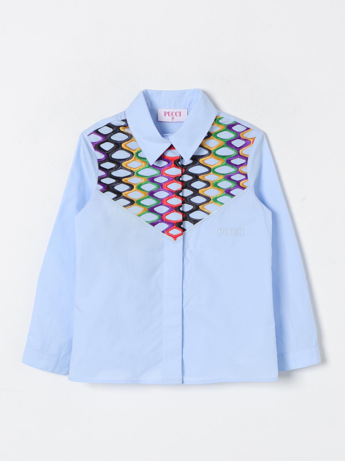 Shop Pucci Shirt  Kids Color Gnawed Blue In Hellblau