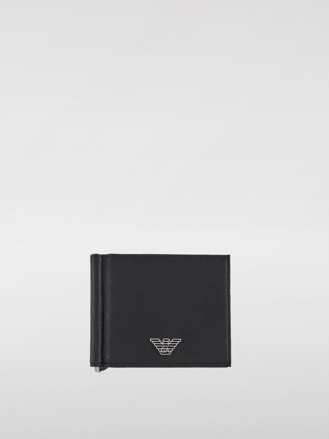 Emporio Armani Bi-fold Recycled Leather Textured Wallet In 黑色