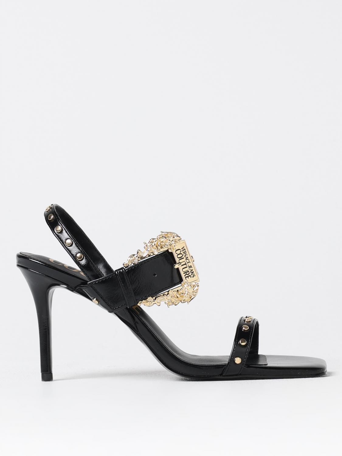 Versace Jeans Couture Open Sandals With Gold Buckle In Black