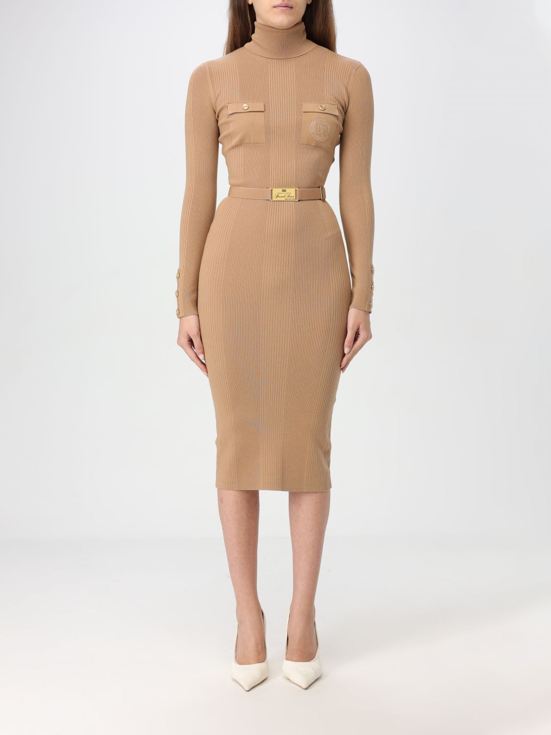 Shop Elisabetta Franchi Dress  Woman Color Camel