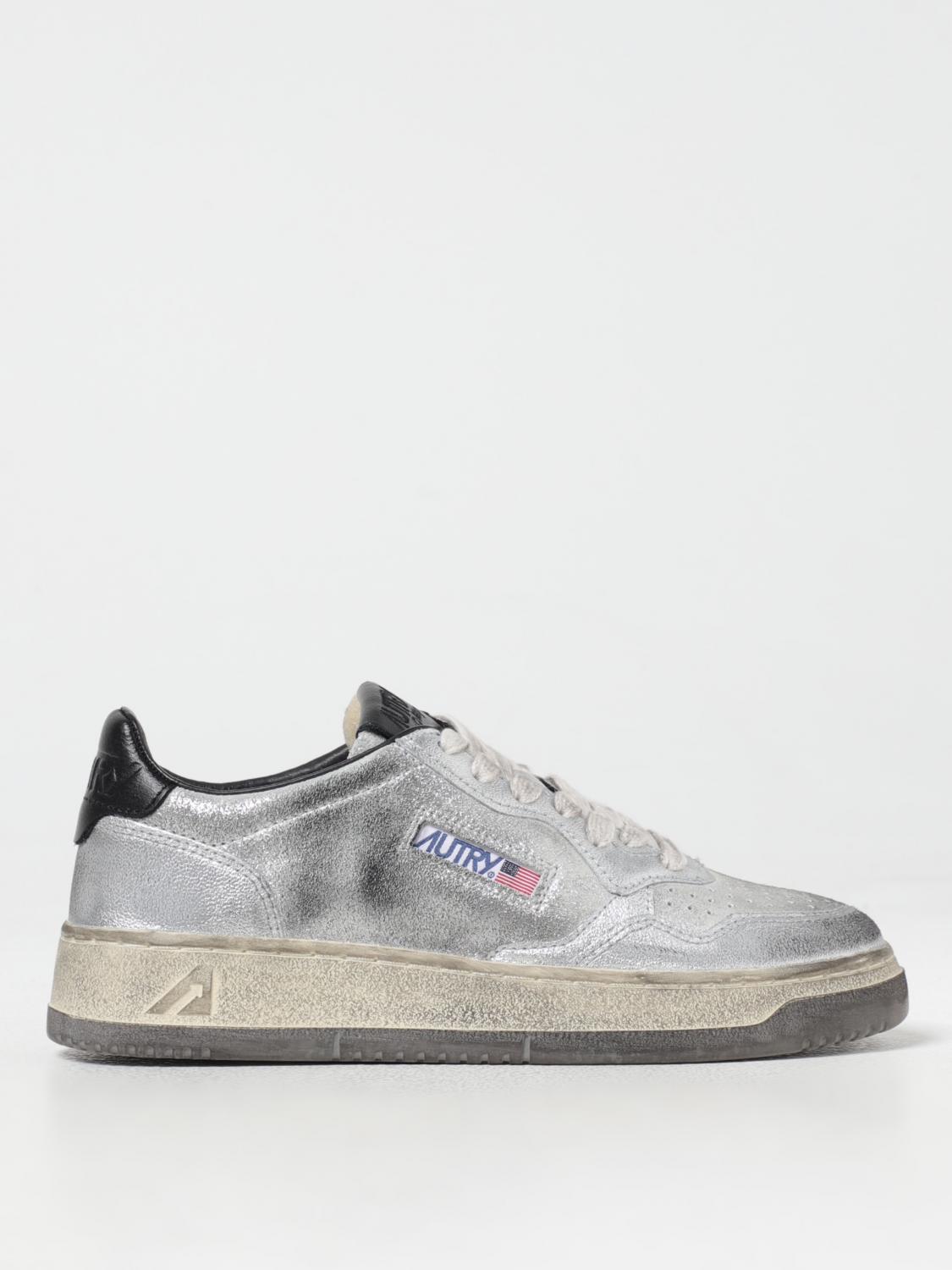 Autry Grey Lace Up Sneakers In Orange