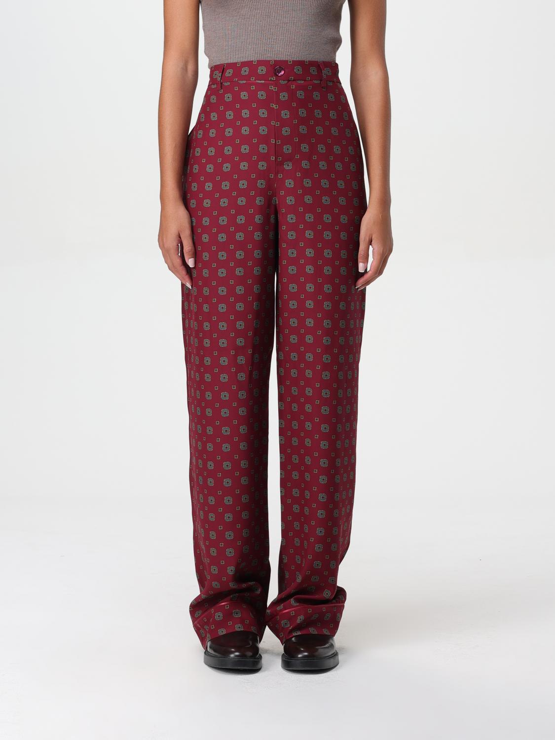 Moschino Pantalone In Seta Stampata Donna In Burgundy