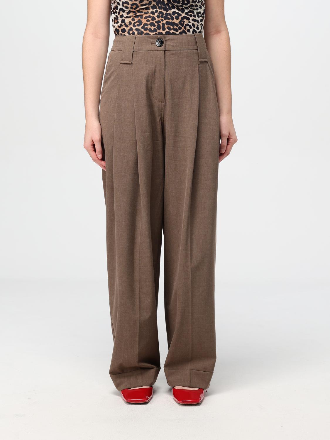 Shop Ganni Pants  Woman Color Brown In Braun