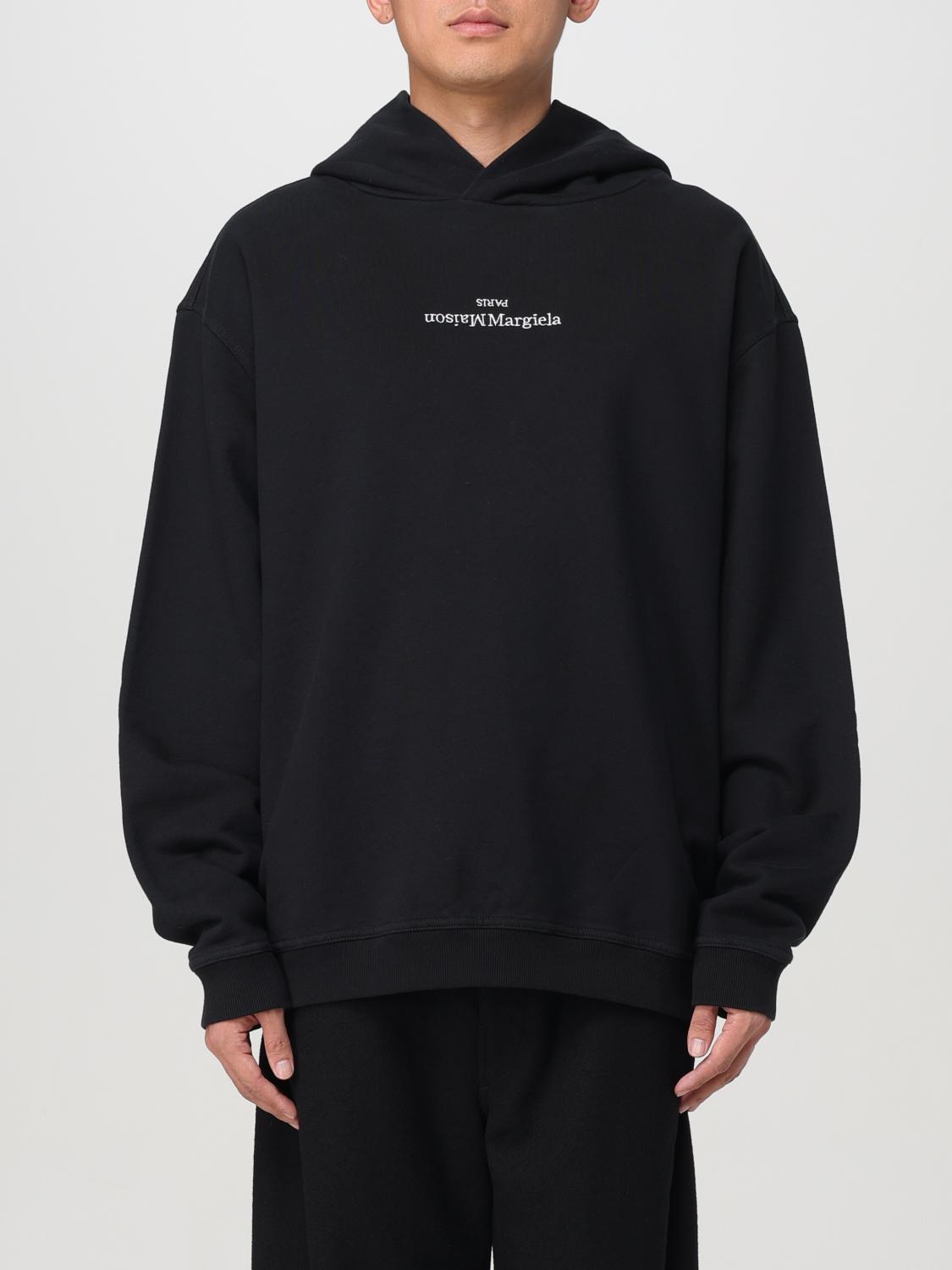 Maison Margiela Black Logo Cotton Hoodie In Schwarz