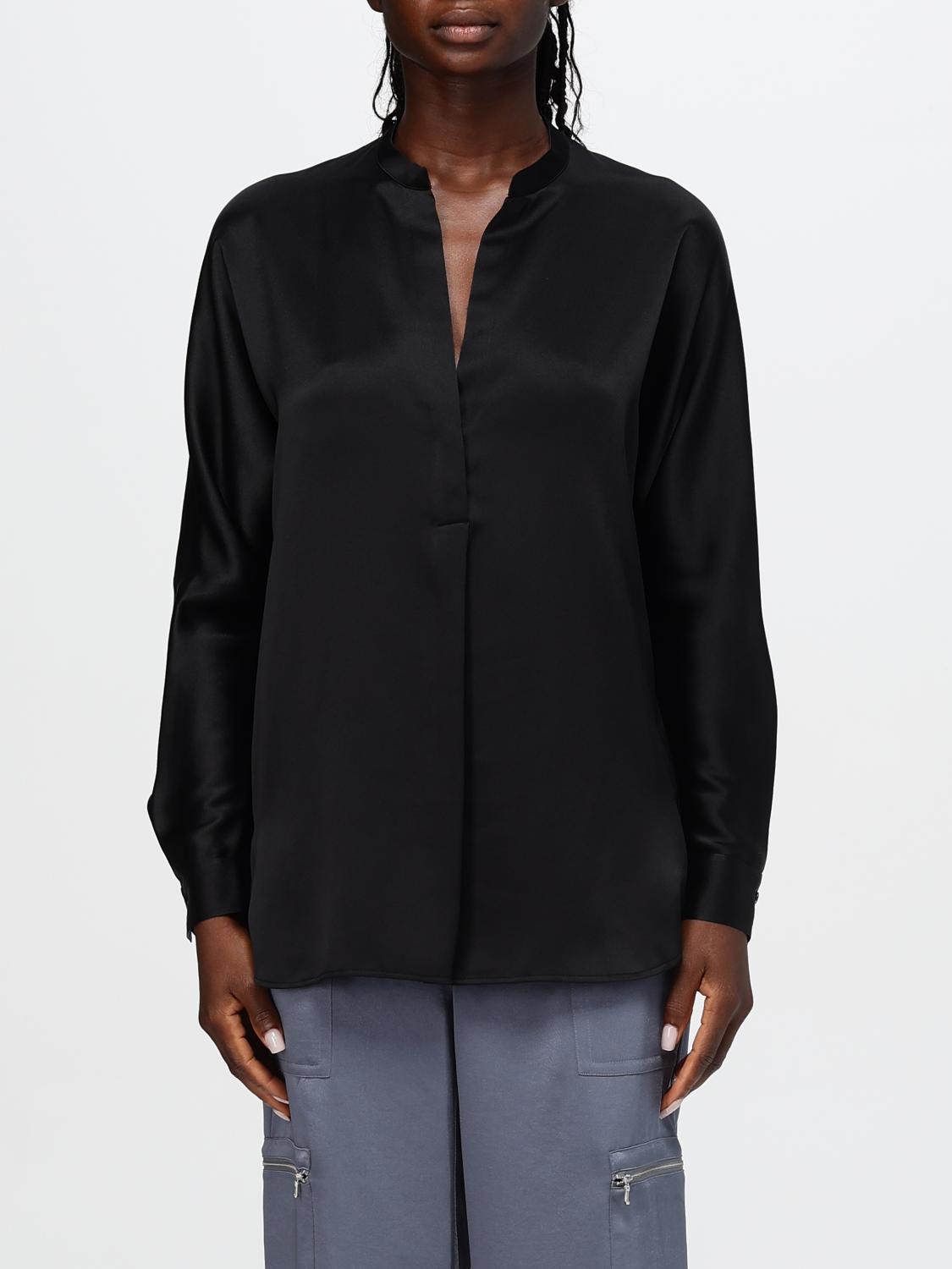 Vince Band Collar Blouse In Coastal In Schwarz