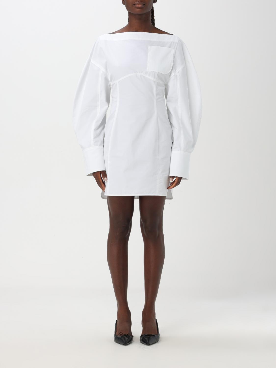 Jacquemus La Casaco Long Sleeve Cotton Shirtdress In Weiss