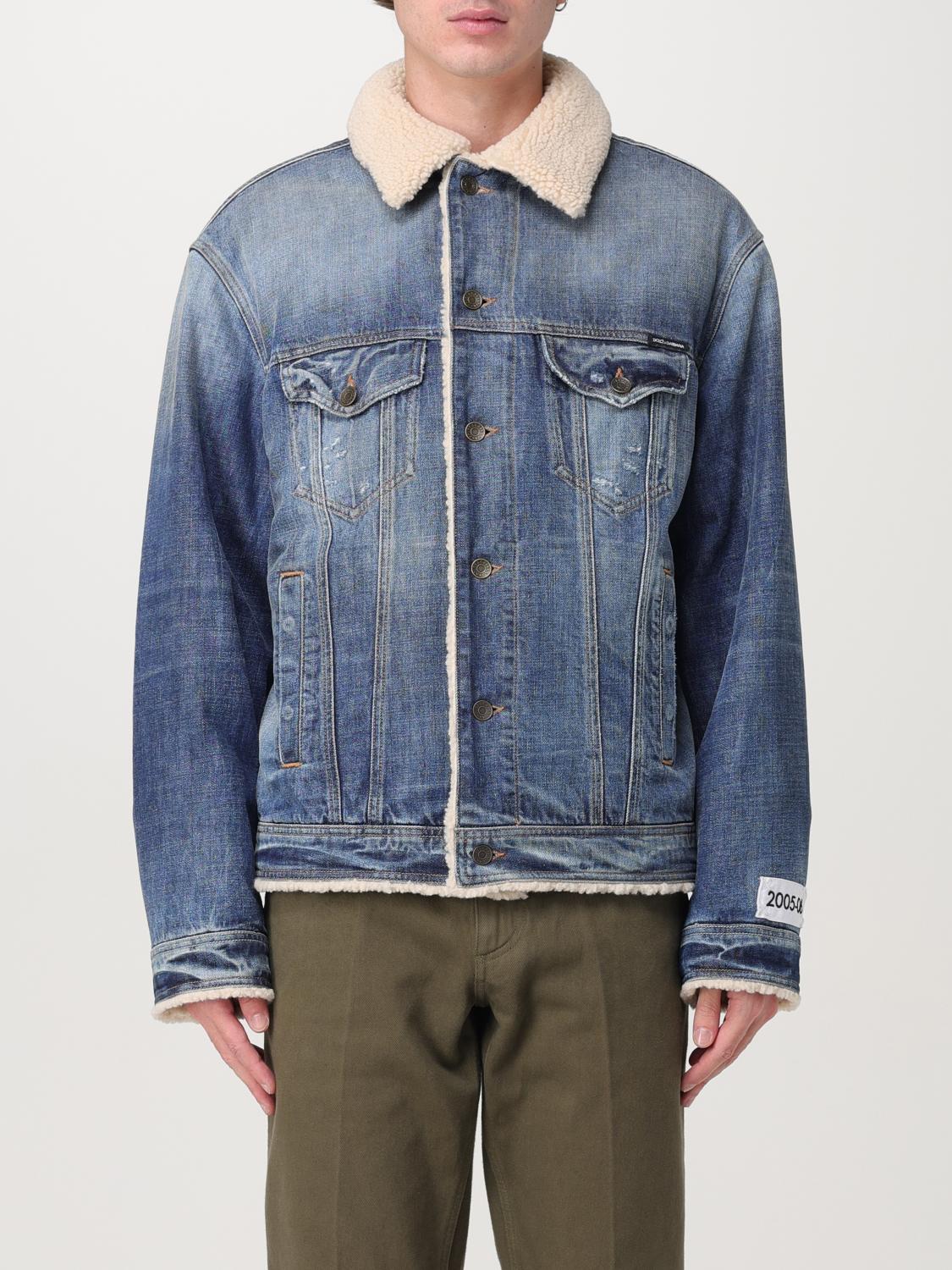 Dolce & Gabbana Buttoned Denim Jacket With Faux Shearling Finish In Blau