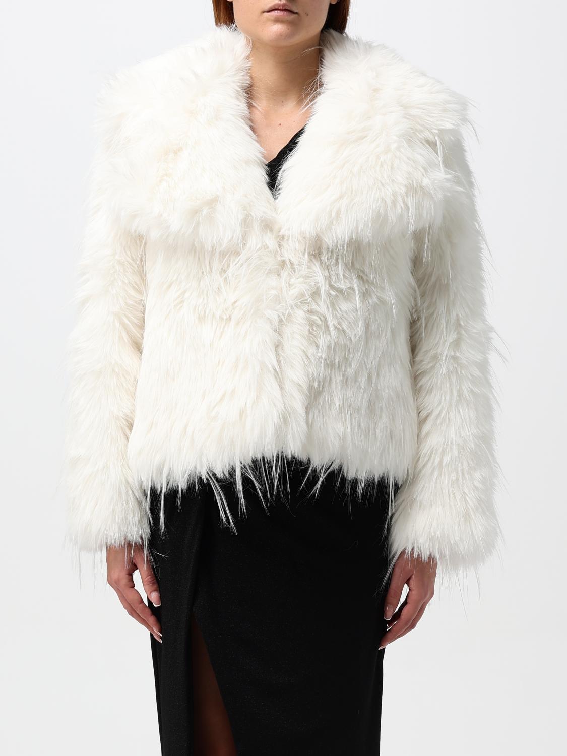 Shop Pinko Fur Coats  Woman Color White In Weiss