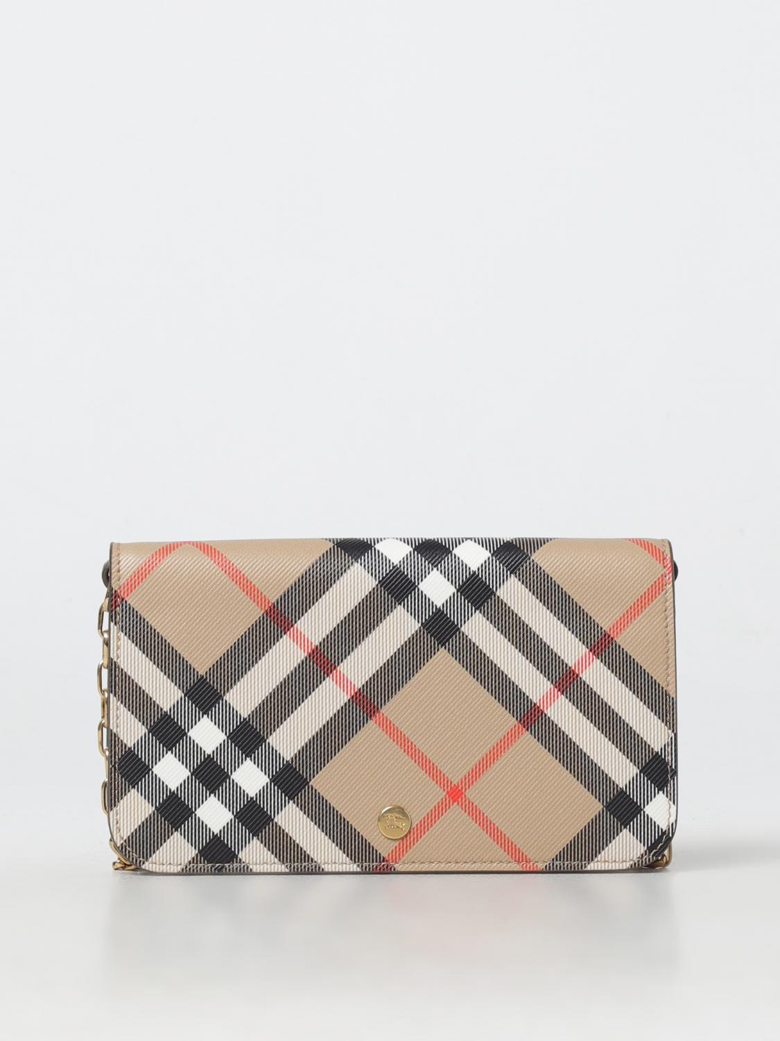 Burberry Check Chain Strap Wallet Bags In 米色