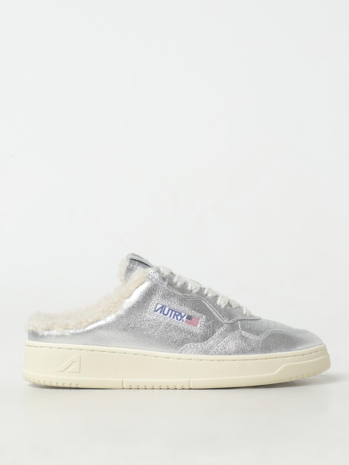 Autry Medalist Metallic Shearling Mule Sneakers In Silber