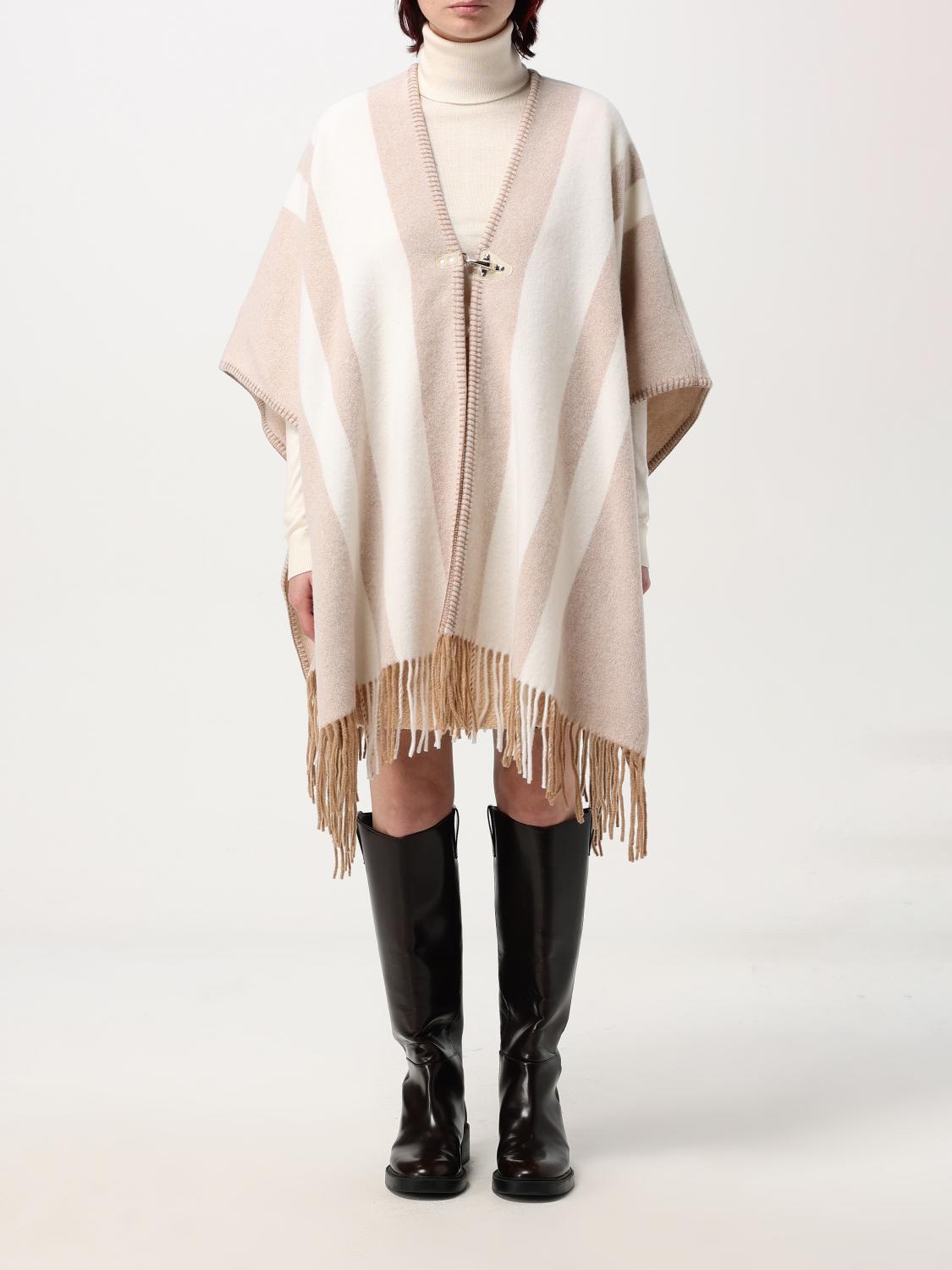 Fay Fringed Hem Stripe Patterned Cape In Weiss